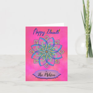 Tarjeta de Mandala rosa Diwali personalizada