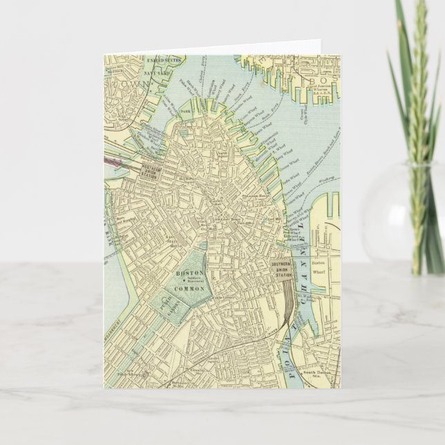 Tarjeta de Mapa Antiguo de Boston (Anverso)