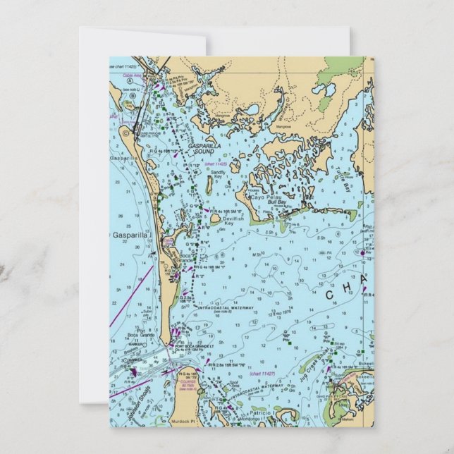 Tarjeta de mapa antiguo de Charlotte Harbor Florid (Anverso)