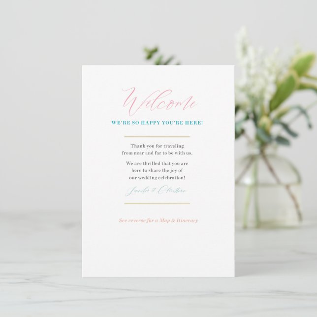 Tarjeta de mapa de bienvenida de boda personalizad (Anverso de pie)