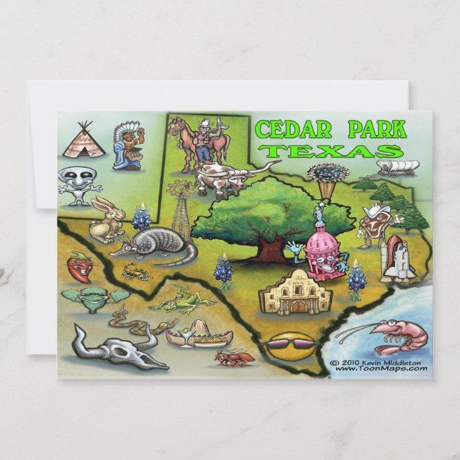 Tarjeta de mapa de Cedar Park TEXAS (Anverso)