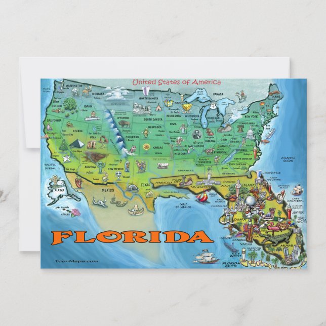 Tarjeta de mapa de Florida USA (Anverso)