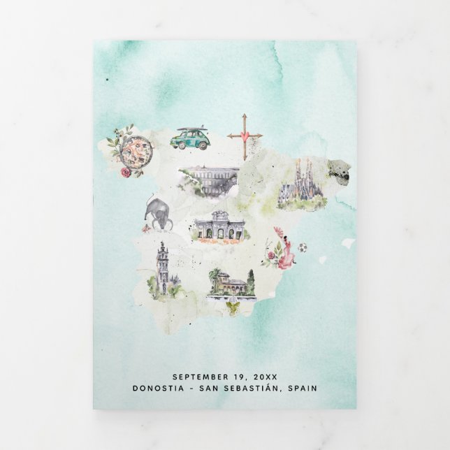 Tarjeta de mapa de itinerario de boda en San Sebas (Foto de portada)