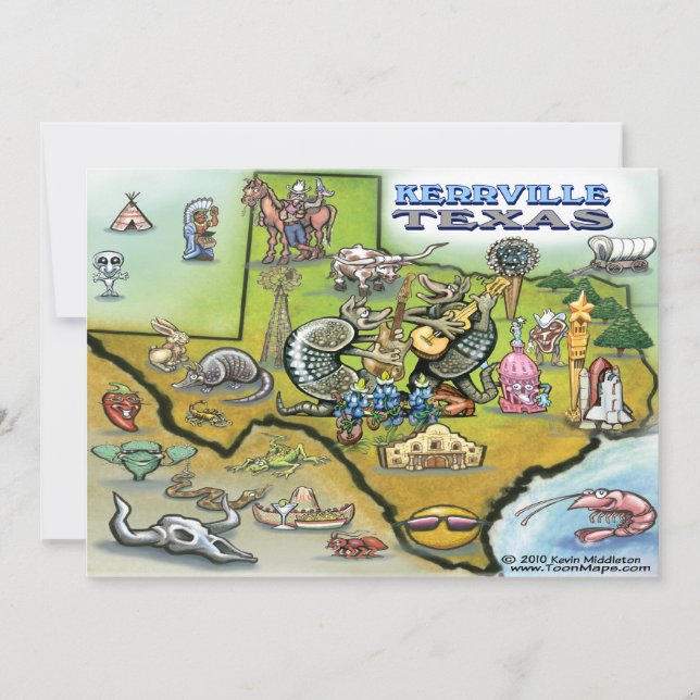 Tarjeta de mapa de Kerrville TEXAS (Anverso)