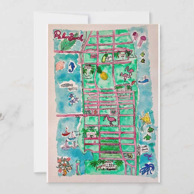 Tarjeta de mapa de la playa de Palm Beach (Anverso)