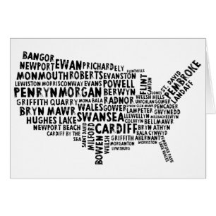 Tarjeta de mapa de nombres de lugares galeses amer