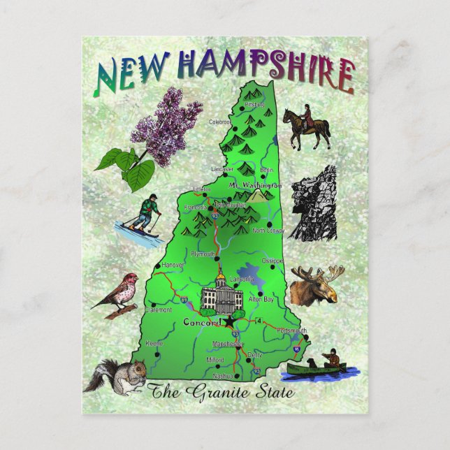 Tarjeta de mapa del estado de Nuevo Hampshire (Anverso)