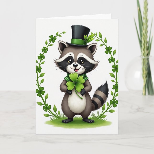 Tarjeta de Mapache con Bufanda a Rayas (Anverso)