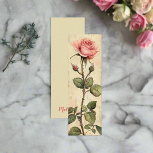 Tarjeta de marcadores de autor rosa rosa vintage