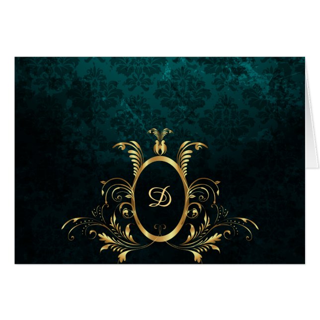 Tarjeta de marco de oro Damask de lujo personaliza (Anverso (Horizontal))