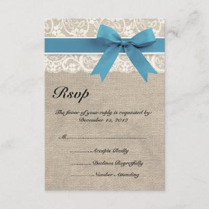 Tarjeta de marfil y azul de RSVP de la mirada del