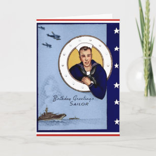 Tarjeta de marinero vintage de cumpleaños militar