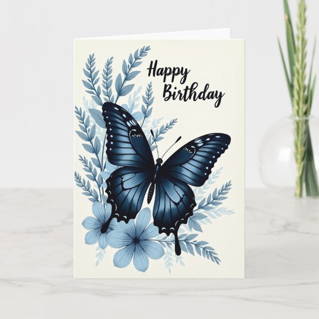 Tarjeta de mariposa azul elegante (Anverso)