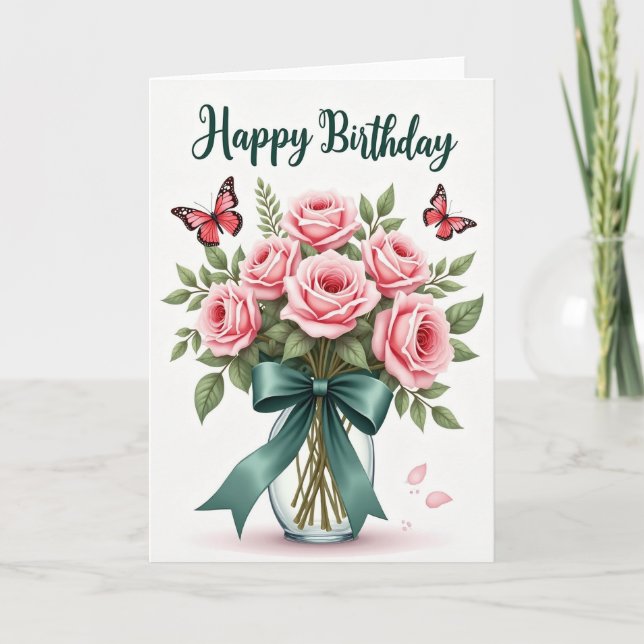 Tarjeta de Mariposa de Rosa Alegre (Anverso)