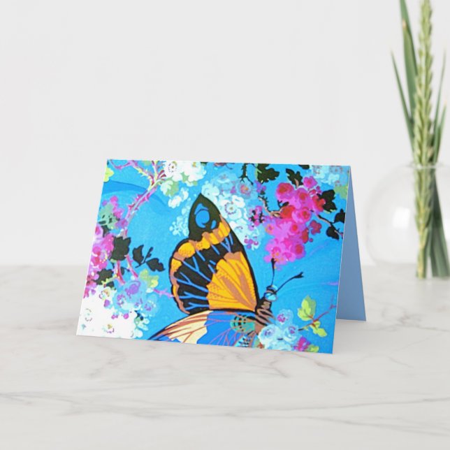 Tarjeta de mariposa rosa y azul con fuente de text (Anverso)