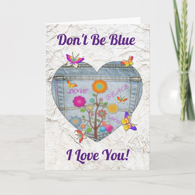 Tarjeta de mariposas Denim Pocket Heart Flowers (Anverso)