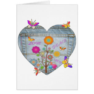 Tarjeta de mariposas Denim Pocket Heart Flowers