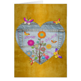Tarjeta de mariposas Denim Pocket Heart Flowers