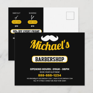 Tarjeta de marketing de barbería en blanco y negro