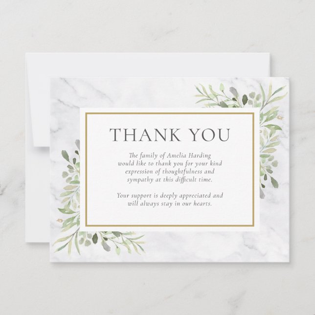 Tarjeta de mármol de agradecimiento funeral con gr (Anverso)