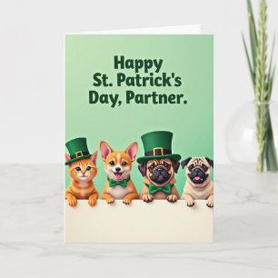 Tarjeta de mascotas festivas de oro falso para las