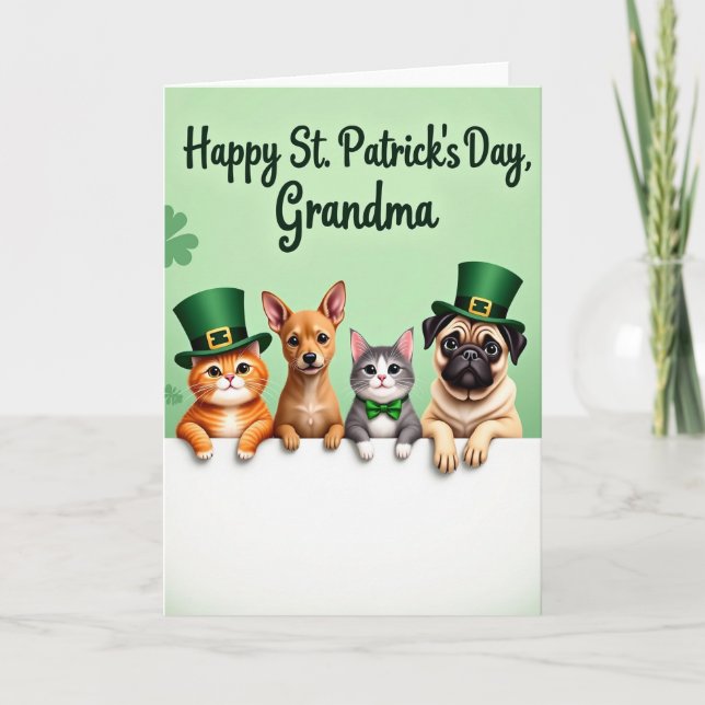 Tarjeta de Mascotas Shamrock para Abuela (Anverso)