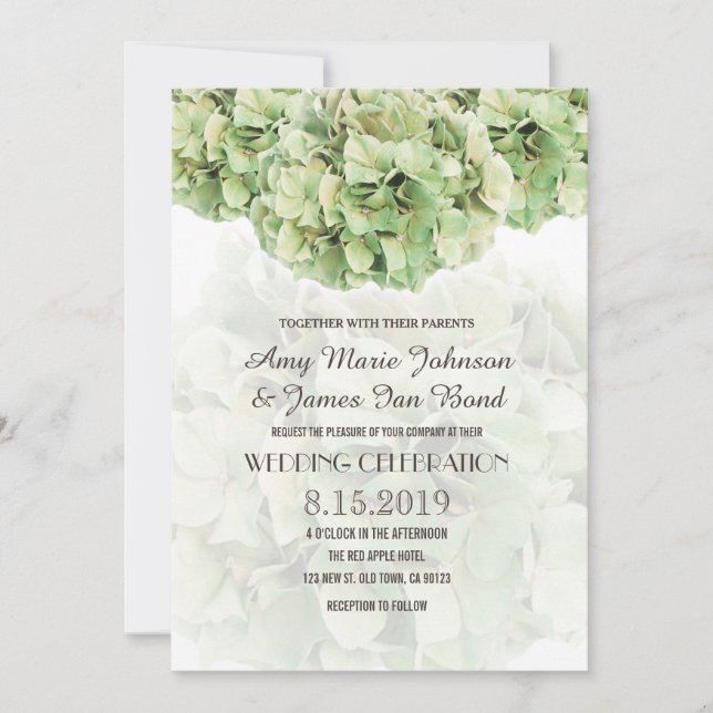 Tarjeta de matrimonio Green Hydrangea Floral Sprin (Anverso)