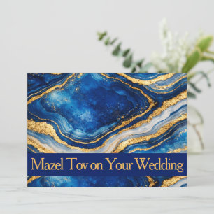 Tarjeta de Mazel Tov para Boda, Agata Azul Dorado,