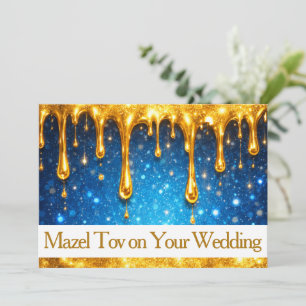 Tarjeta de Mazel Tov para Boda, Azul con Goteo de