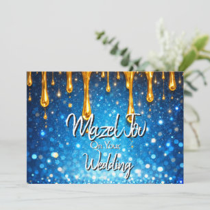 Tarjeta de Mazel Tov para Boda, Azul con Goteo de