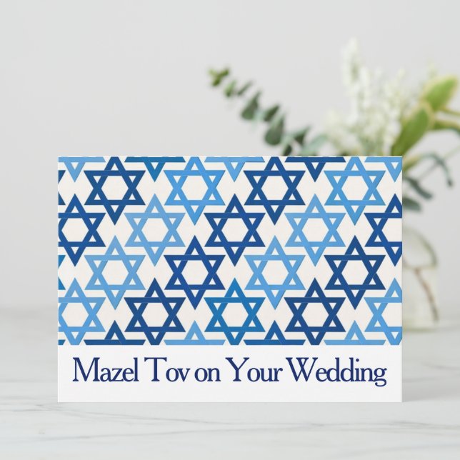 Tarjeta de Mazel Tov para Boda, Estrella Azul de D (Anverso de pie)