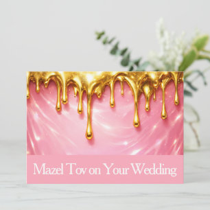 Tarjeta de Mazel Tov para Boda, Rosa Goteo de Oro,