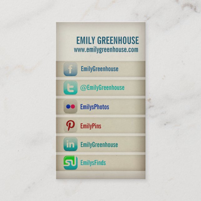 Tarjeta de medios sociales Facebook Twitter (Anverso)