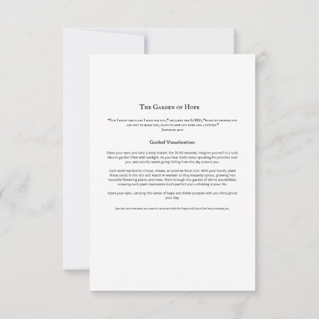 Tarjeta de Meditación Jardín de Esperanza | Guión  (Reverso)