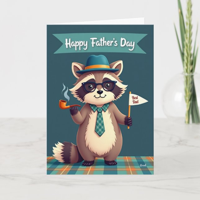 Tarjeta de Mejor Papá con Fedora Verde Azulado (Anverso)