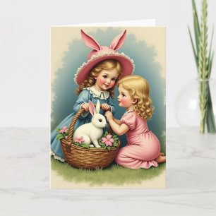 Tarjeta de Mejores Amigas Niñas y Conejito