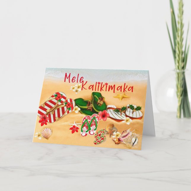 Tarjeta de Mele Kalikimaka de chanclas hawaianas (Anverso)