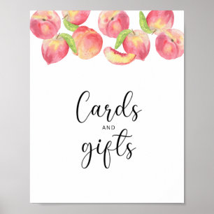 Tarjeta de melocotón y regalos para el bebé póster