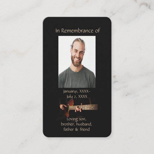 Tarjeta de memoria cristiana memorial guitarra mus (Anverso)