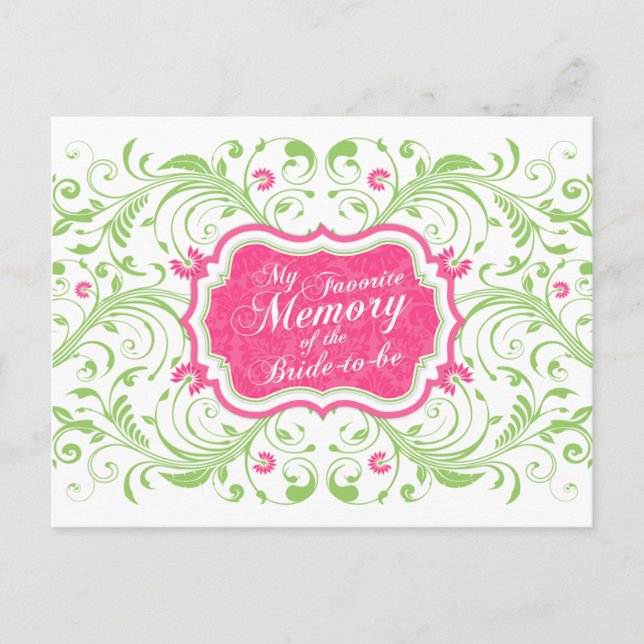 Tarjeta de memoria floral verde rosa para la novia (Anverso)