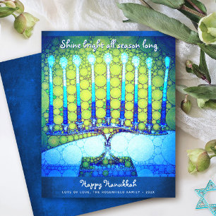 Tarjeta de Menorá de Hanukkah azul económico Brill