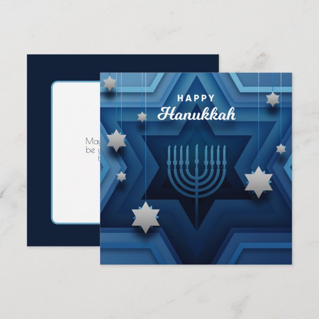 Tarjeta de Menorá de Hanukkah Feliz (Anverso / Reverso)
