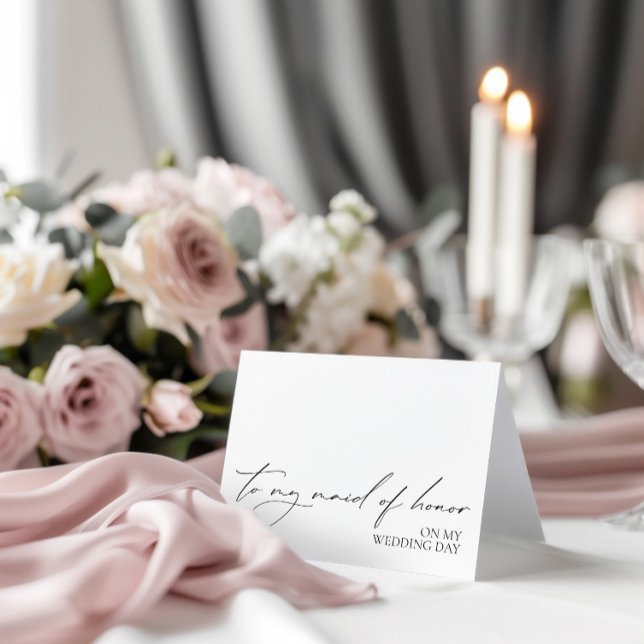 Tarjeta de mensaje "A la doncella de honor del día ("To Maid Of Honor On My Wedding Day" Message Card)