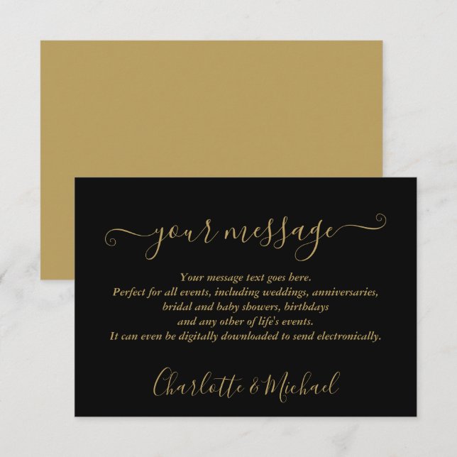 Tarjeta de Mensaje de Evento Negra y Dorada Modern (Anverso / Reverso)
