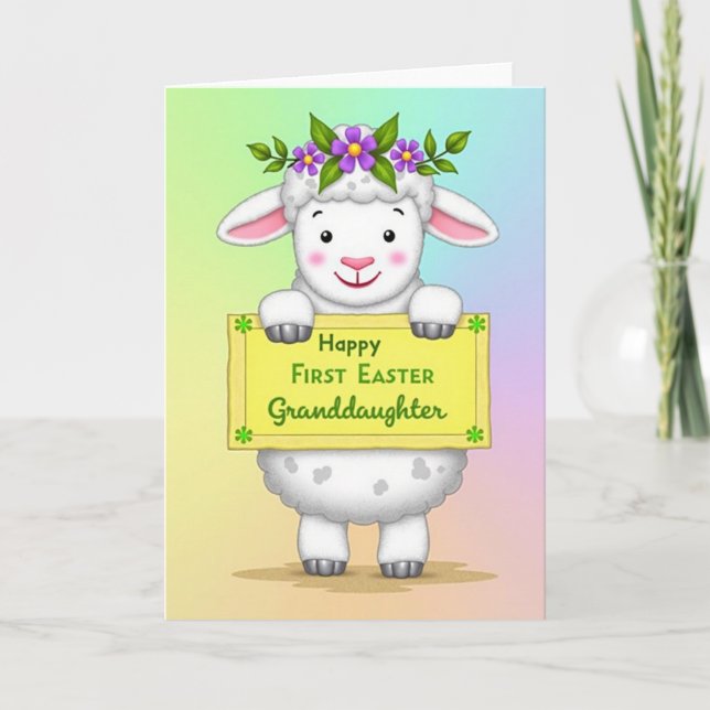 Tarjeta de Mensaje de Pascua de Corderito Esponjos (Anverso)