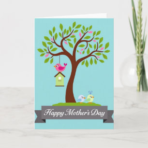 Tarjeta de Mensaje del Día de la Madre Pájaro Rosa