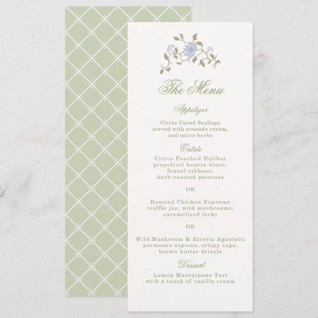 Tarjeta de menú alta de boda floral Chintz larga (Anverso / Reverso)