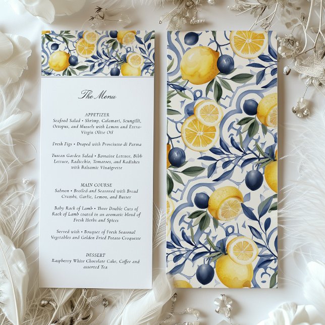 Tarjeta de menú Amalfi Lemon & Azulejo Boda (Subido por el creador)