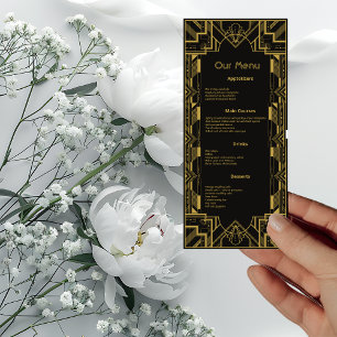 Tarjeta de menú Art Deco Glamoroso de Oro en Cena