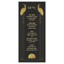 Tarjeta de menú Art Deco Gold y Black Peacock Boda